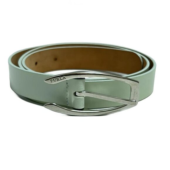 Auth FURLA - Light Green Silver Leather Hardware Belt main image 6